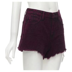 ALEXANDER WANG Bite berry rosso nero lavato zip laterale sfrangiata pantaloncini di denim 25"