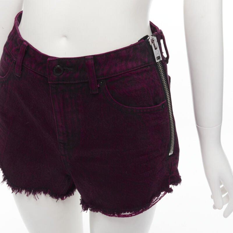 Gris ALEXANDER WANG Bite berry red black washed side zip fraed denim short 25