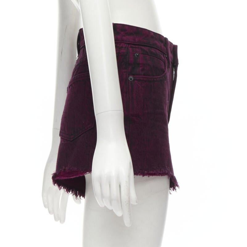 ALEXANDER WANG Bite berry red black washed side zip fraed denim short 25