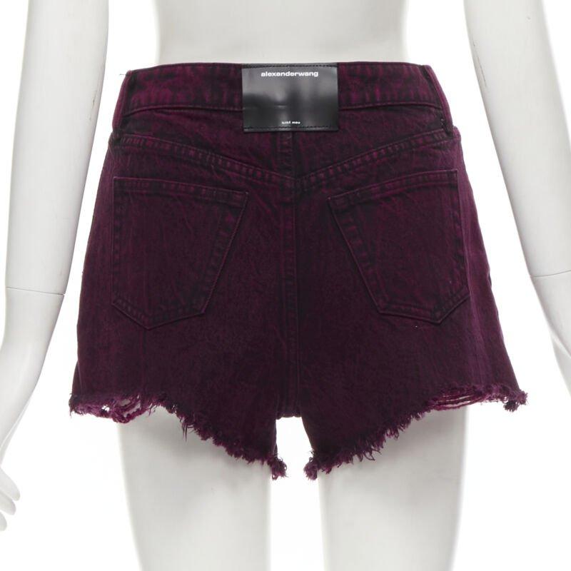 ALEXANDER WANG Bite berry red black washed side zip fraed denim short 25