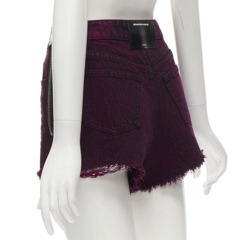ALEXANDER WANG Bite berry red black washed side zip fraed denim short 25