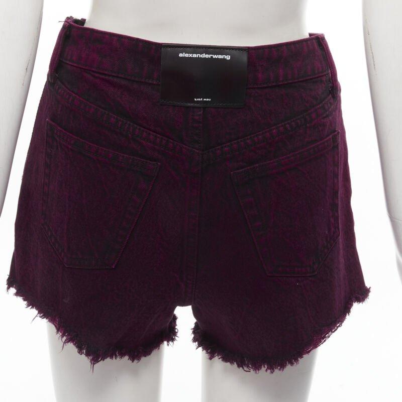 ALEXANDER WANG Bite berry red black washed side zip fraed denim short 25
