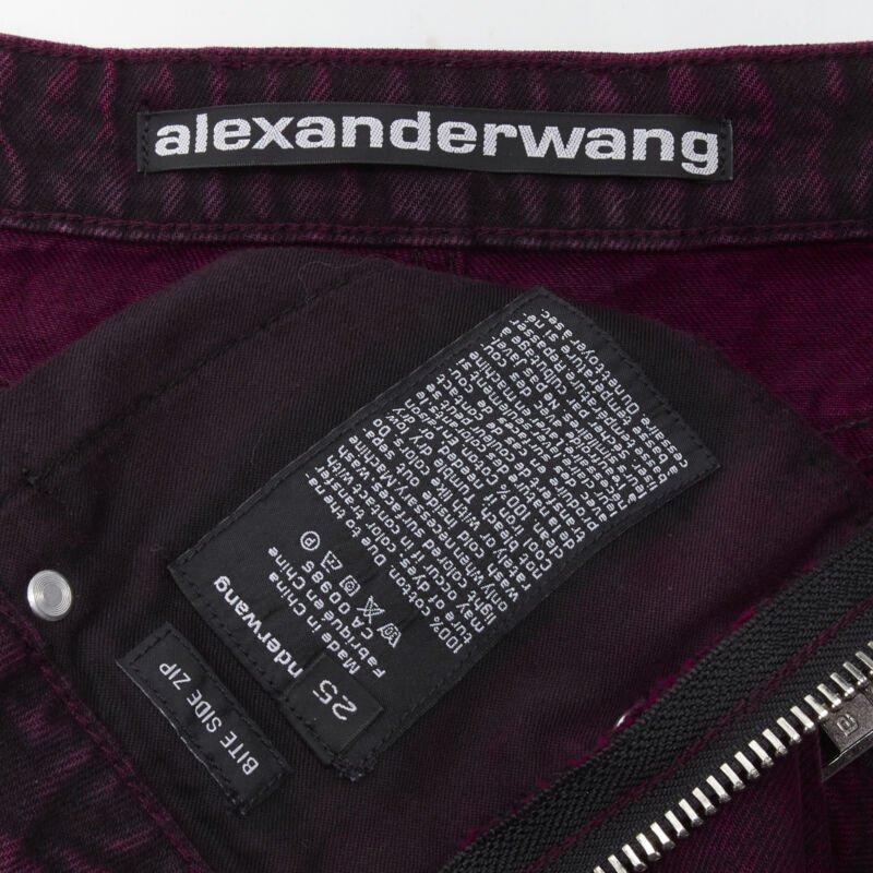 ALEXANDER WANG Bite berry red black washed side zip fraed denim short 25