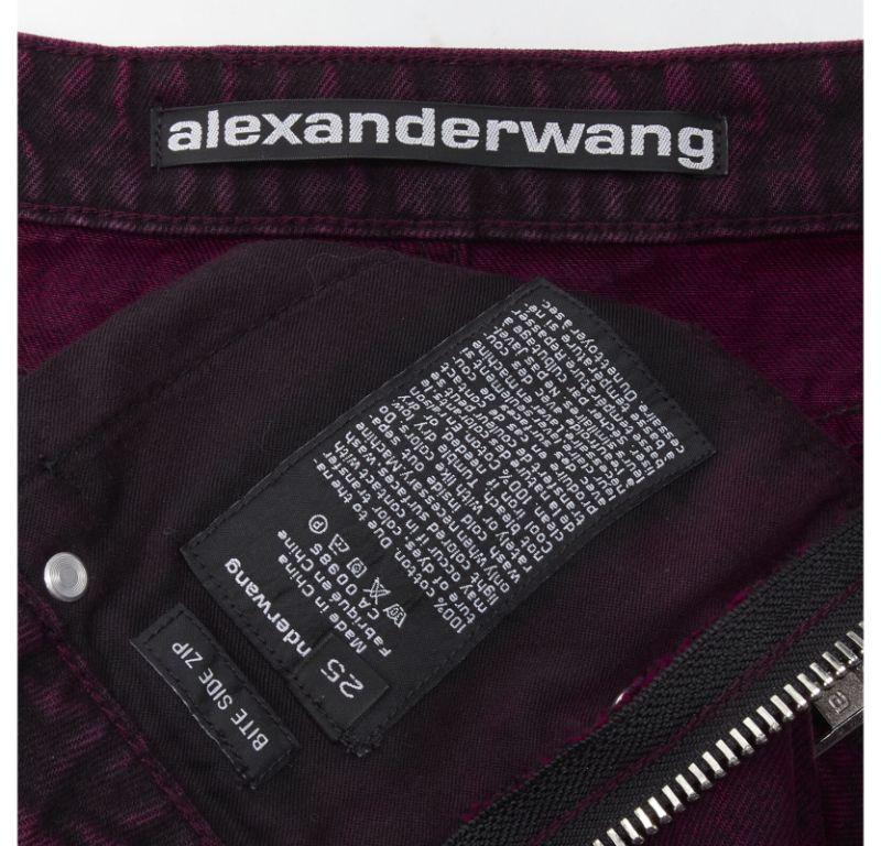 Women's ALEXANDER WANG Bite berry red black washed side zip frayed denim shorts 25