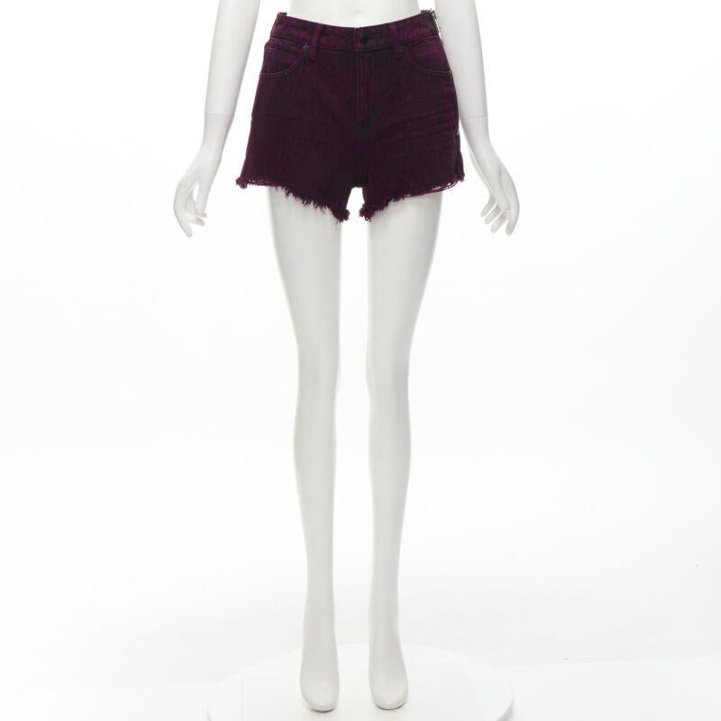 ALEXANDER WANG Bite berry red black washed side zip fraed denim short 25