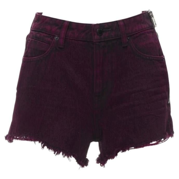 ALEXANDER WANG Bite berry red black washed side zip fraed denim short 25" en vente