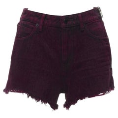 ALEXANDER WANG Bite berry rosso nero lavato zip laterale sfrangiata pantaloncini di denim 25"