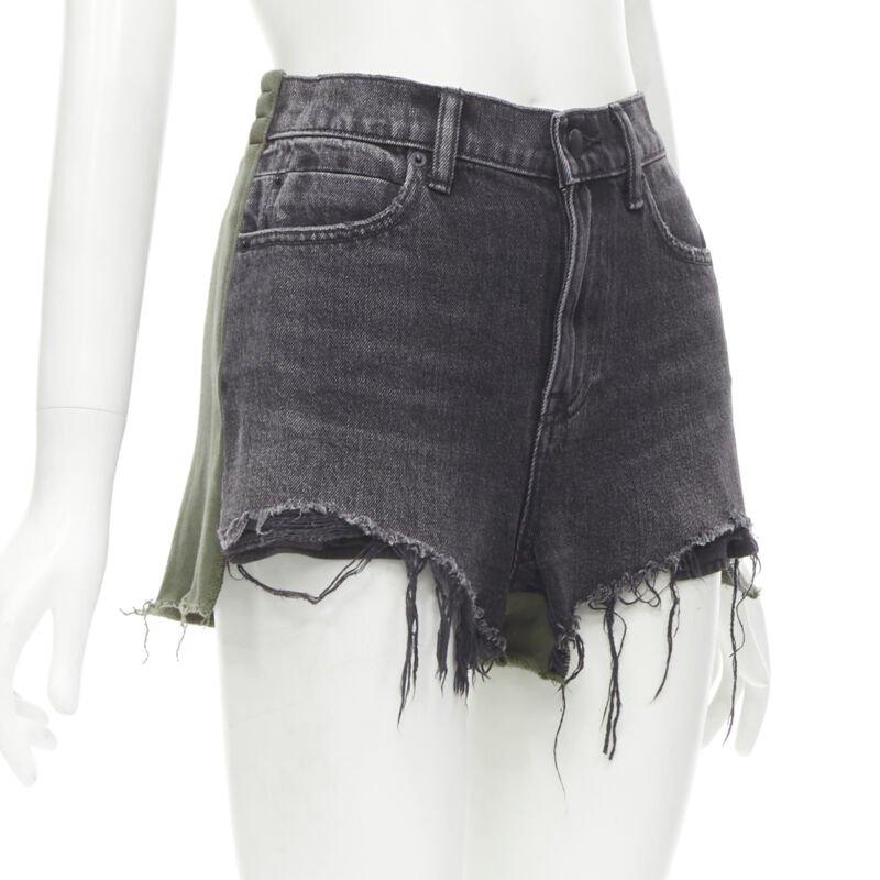 ALEXANDER WANG Bite Clash High Rise black denim green sweats cut off shorts 24