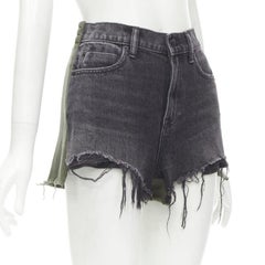 ALEXANDER WANG Bite Clash High Rise black denim green sweats cut off shorts 24"
