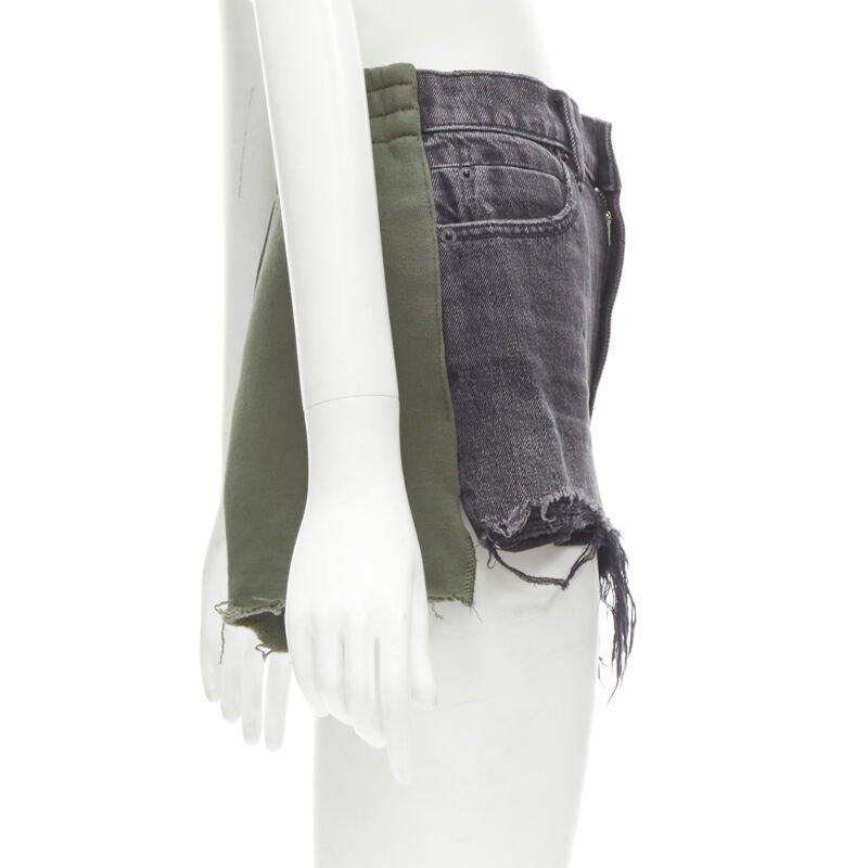 ALEXANDER WANG Bite Clash High Rise black denim green sweats cut off shorts 24