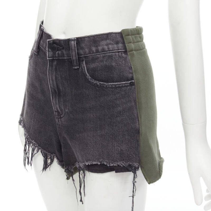 ALEXANDER WANG Bite Clash High Rise black denim green sweats cut off shorts 24