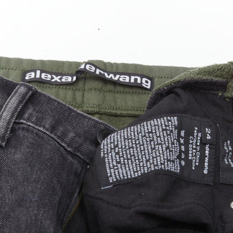 ALEXANDER WANG Bite Clash High Rise black denim green sweats cut off shorts 24