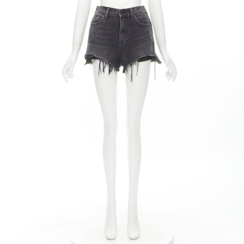 ALEXANDER WANG Bite Clash High Rise black denim green sweats cut off shorts 24