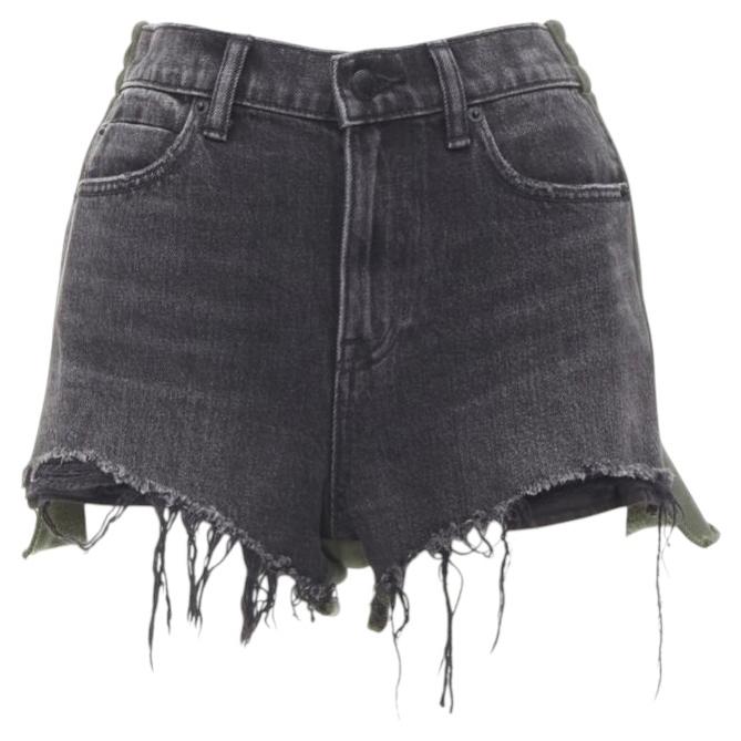ALEXANDER WANG Bite Clash High Rise noir denim vert sweats cut off short 24" en vente