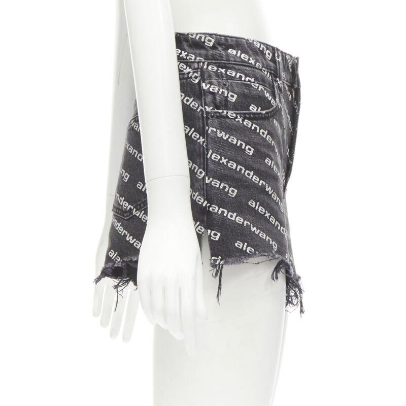 ALEXANDER WANG Bite High Rise black logo print cut off denim shorts 24