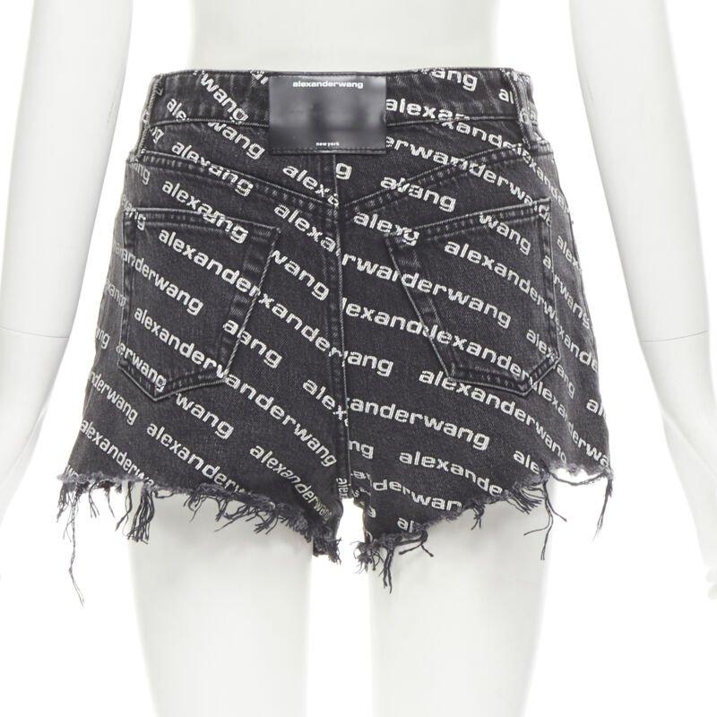 Women's ALEXANDER WANG Bite High Rise black logo print cut off denim shorts 24