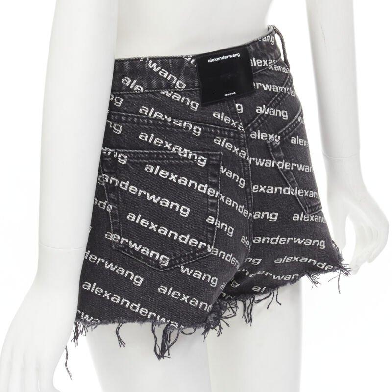 ALEXANDER WANG Bite High Rise black logo print cut off denim shorts 24