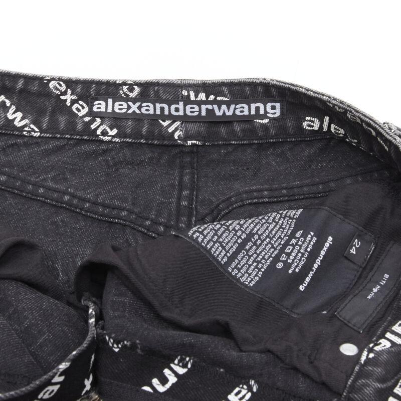 ALEXANDER WANG Bite High Rise black logo print cut off denim shorts 24
