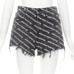 ALEXANDER WANG Bite High Rise short en denim découpé noir imprimé logo 24"