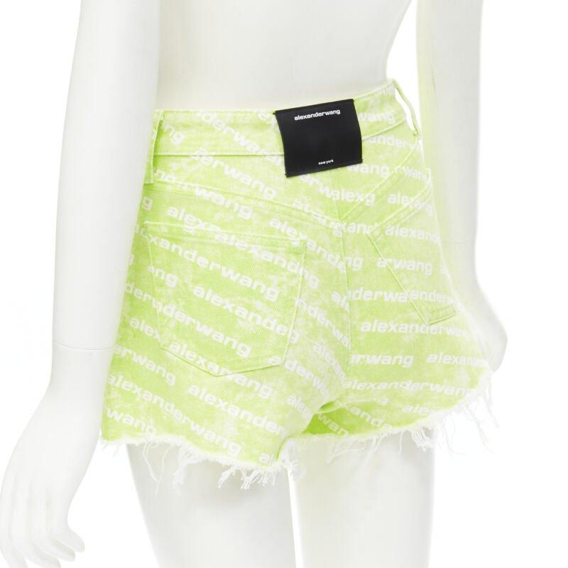 ALEXANDER WANG Bite High Rise green logo print cut off denim shorts 24
