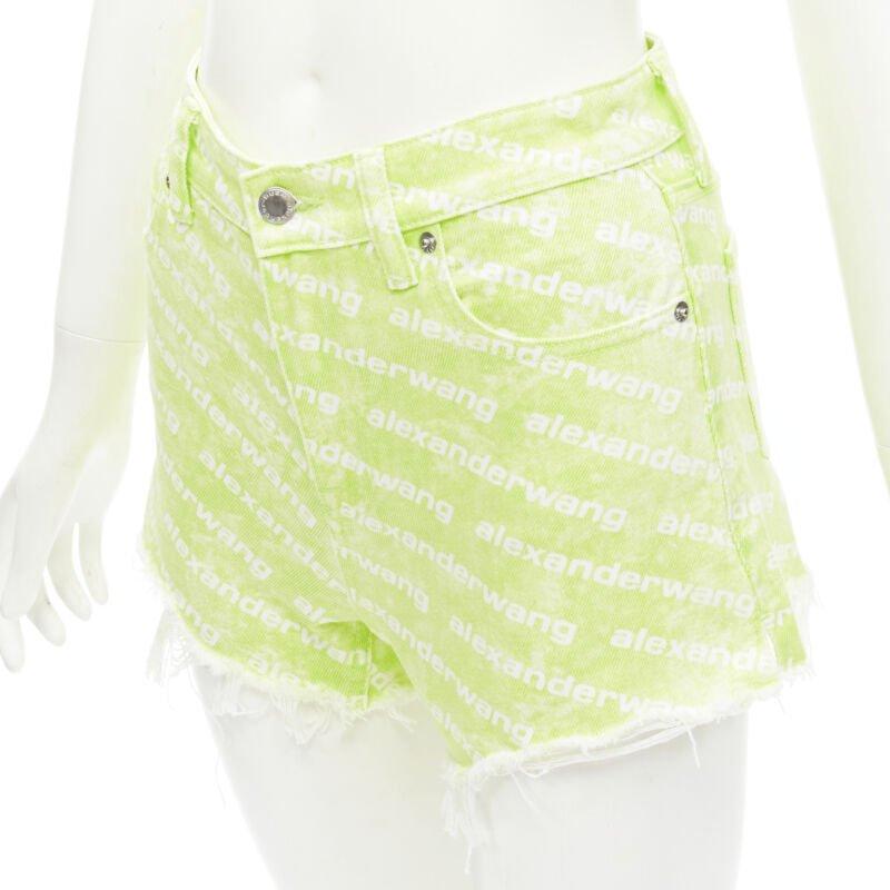 ALEXANDER WANG - Bite High Rise - Short en jean découpé, imprimé logo, vert 24