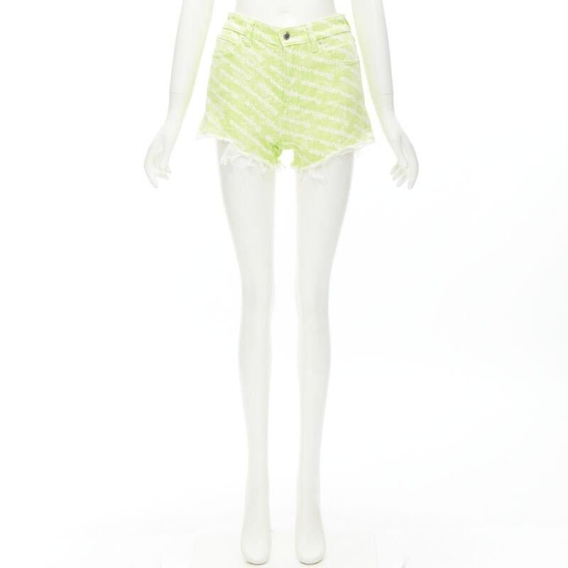 ALEXANDER WANG - Bite High Rise - Short en jean découpé, imprimé logo, vert 24