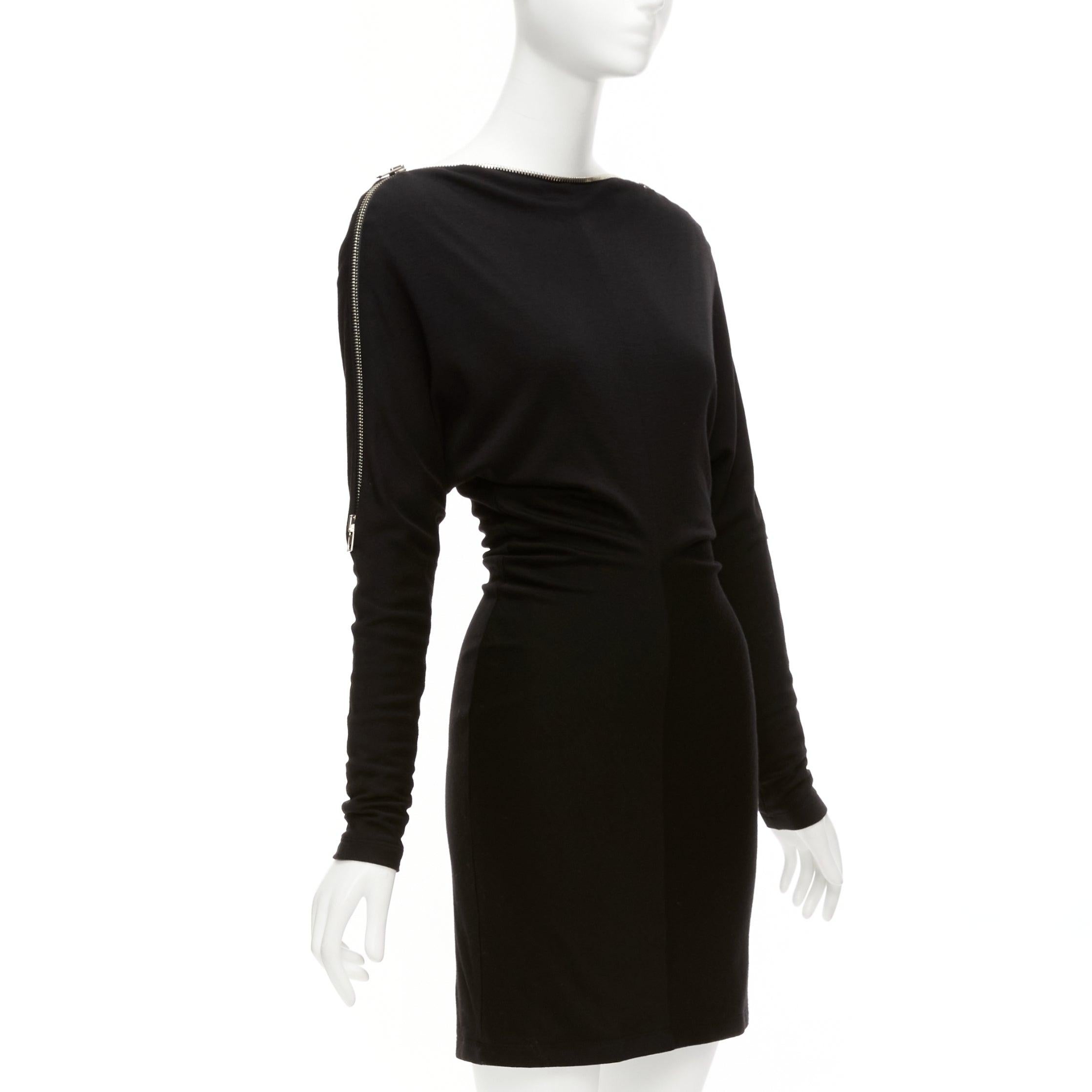 ALEXANDER WANG black 100% virgin wool zip shoulder collar batwing dress US0 XS In Excellent Condition For Sale In Hong Kong, NT