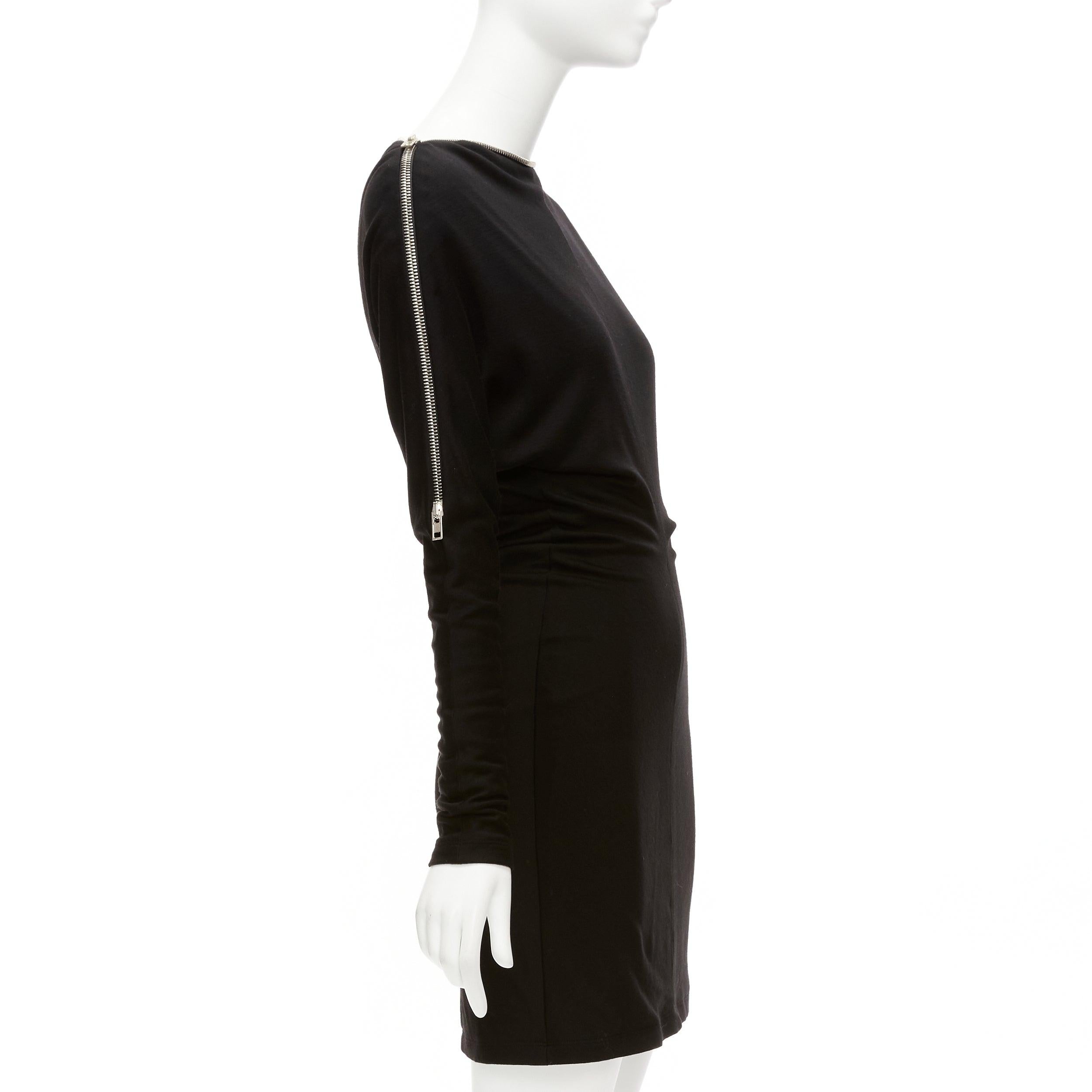 Women's ALEXANDER WANG black 100% virgin wool zip shoulder collar batwing dress US0 XS For Sale