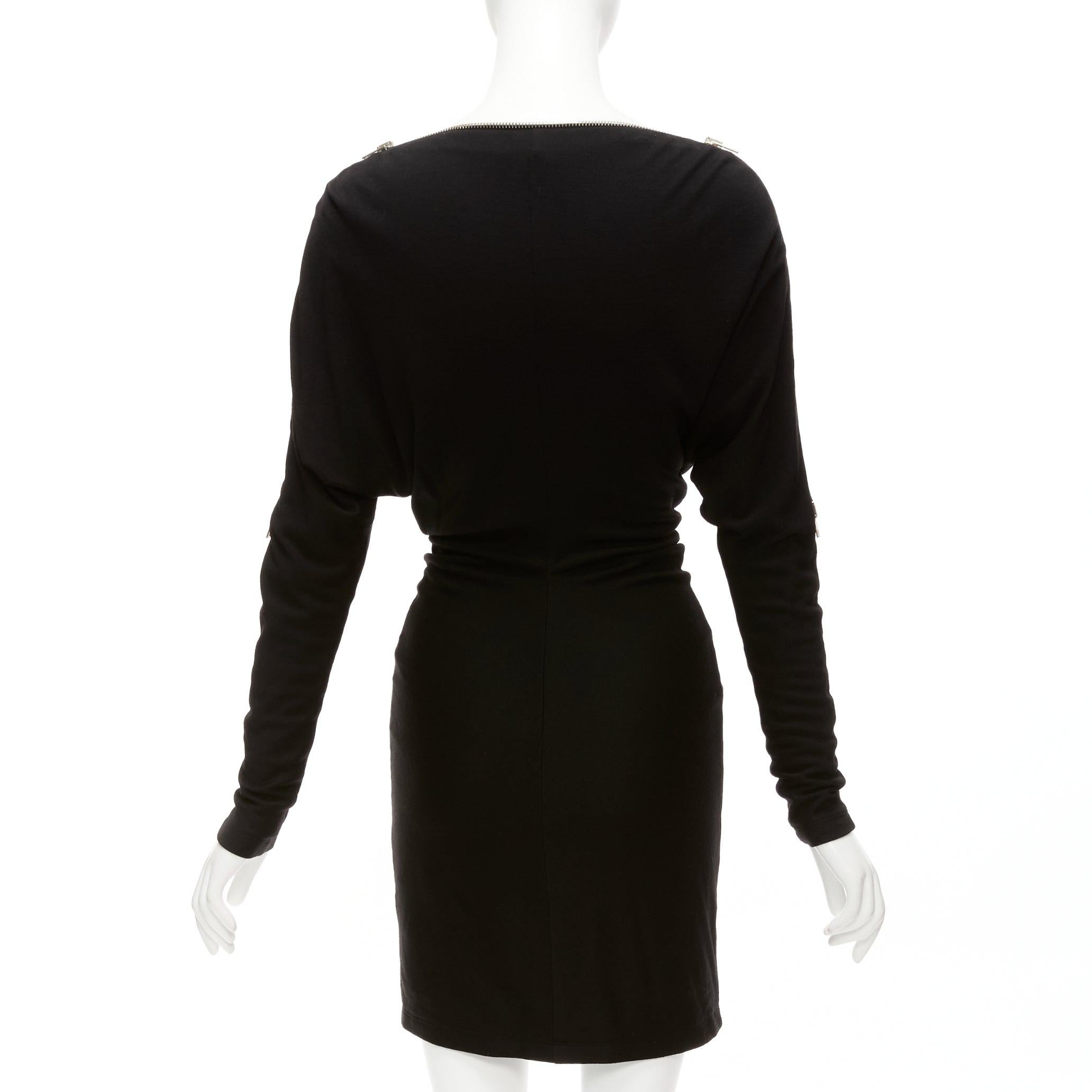 ALEXANDER WANG black 100% virgin wool zip shoulder collar batwing dress US0 XS For Sale 1