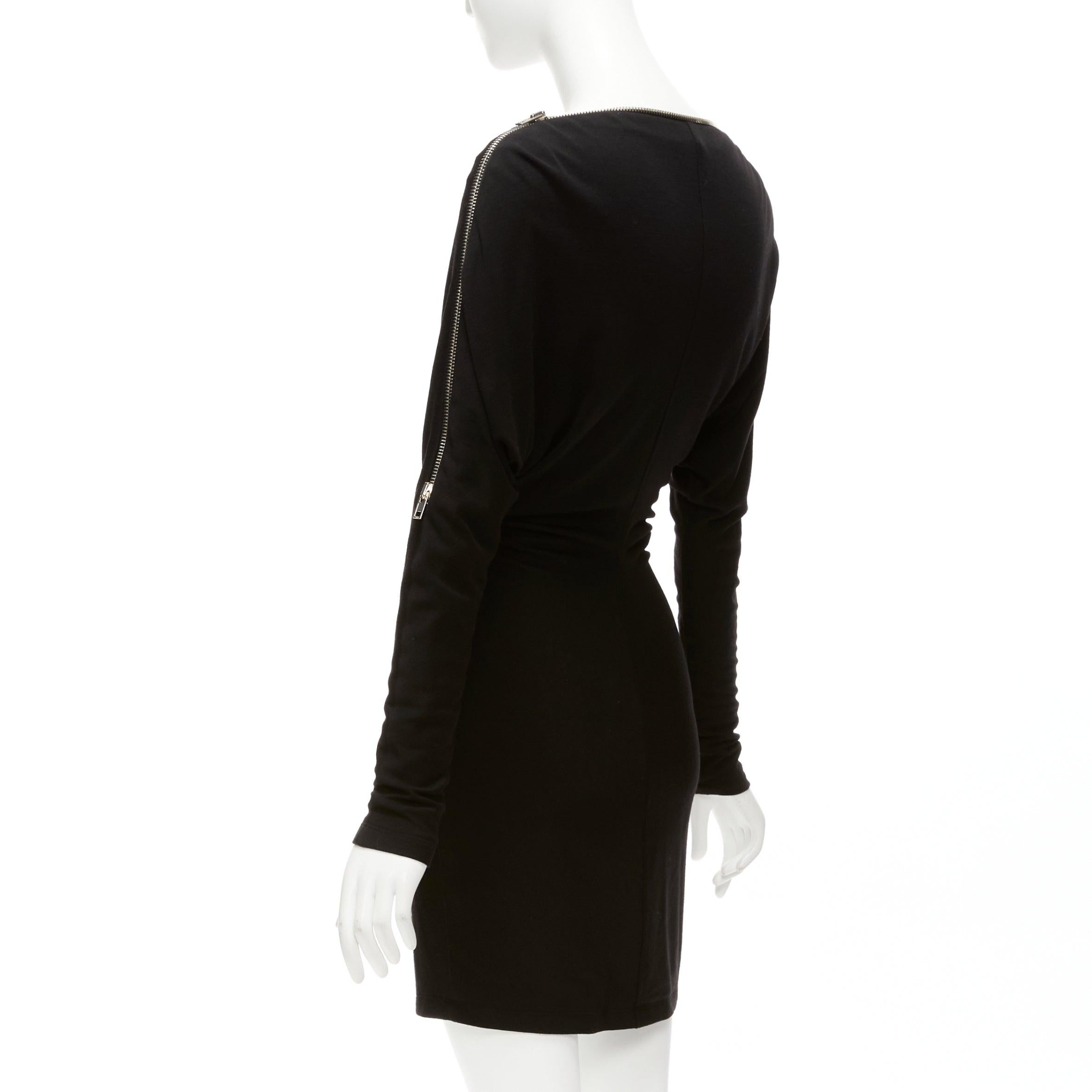 ALEXANDER WANG black 100% virgin wool zip shoulder collar batwing dress US0 XS For Sale 2