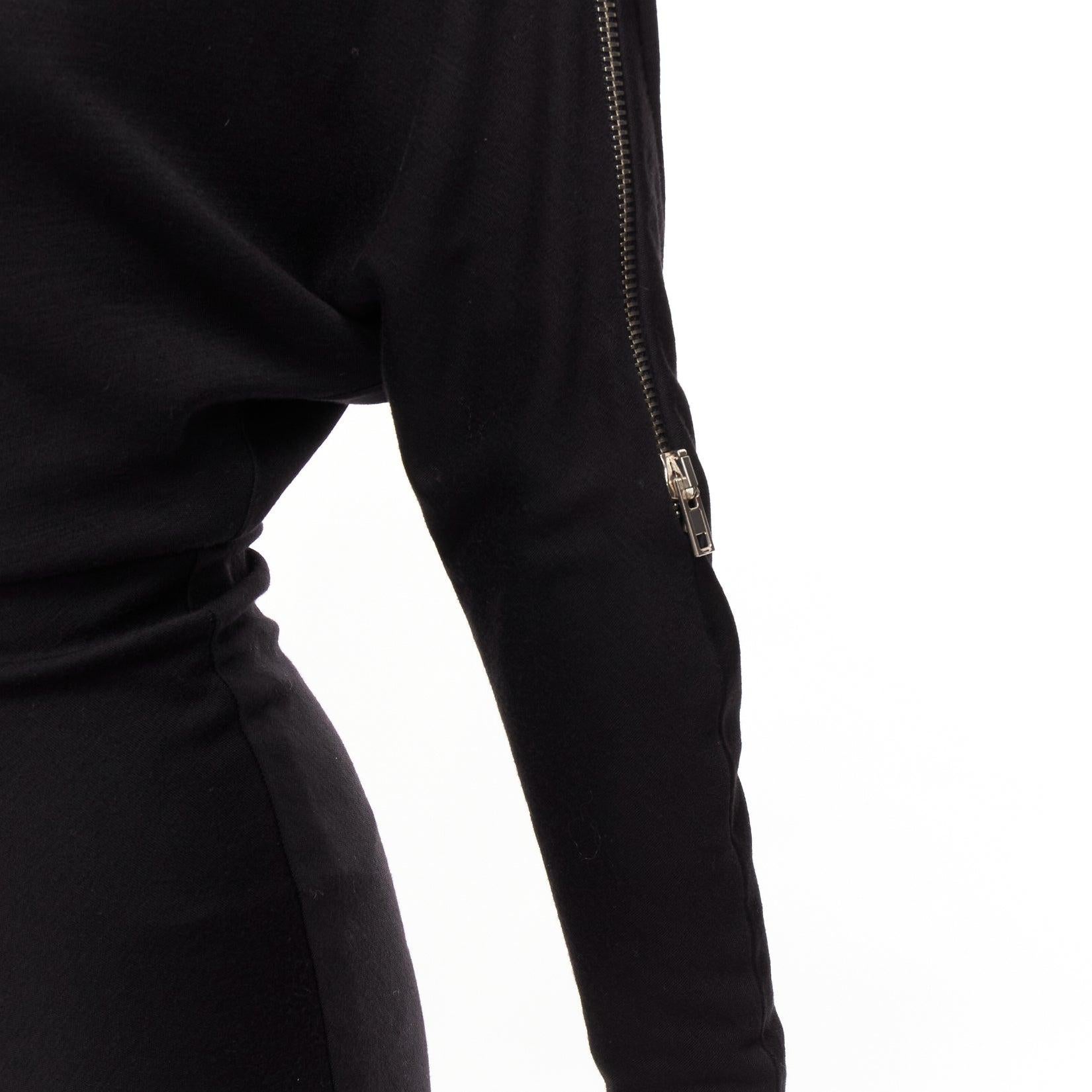 ALEXANDER WANG black 100% virgin wool zip shoulder collar batwing dress US0 XS For Sale 3