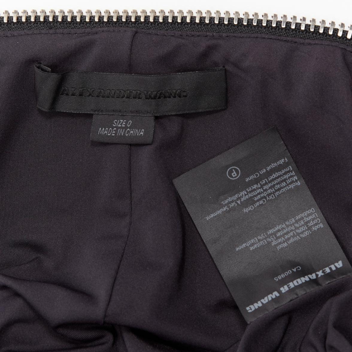 ALEXANDER WANG black 100% virgin wool zip shoulder collar batwing dress US0 XS For Sale 4