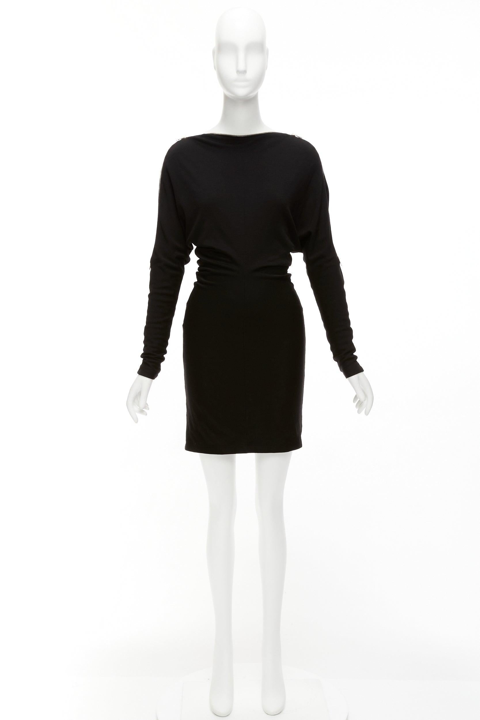ALEXANDER WANG black 100% virgin wool zip shoulder collar batwing dress US0 XS For Sale 5