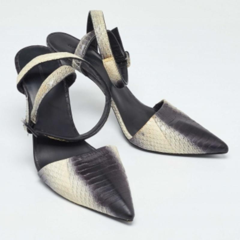Alexander Wang Schwarz/Beige Python Leder Knöchelriemen Pumps Größe 40.5 (Grau) im Angebot