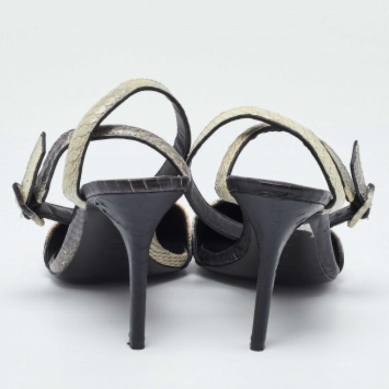 Alexander Wang Schwarz/Beige Python Leder Knöchelriemen Pumps Größe 40.5 Damen im Angebot