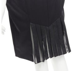 ALEXANDER WANG black built in corset strapless leather pleat back dress US4 S
