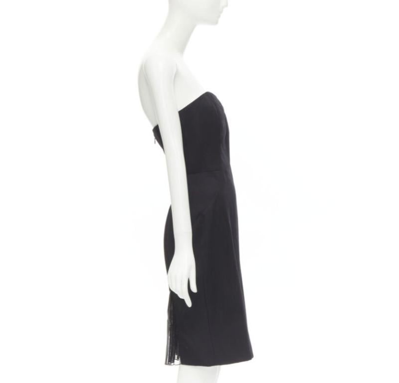 ALEXANDER WANG black built in corset strapless leather pleat back dress US4 S In Excellent Condition For Sale In Hong Kong, NT
