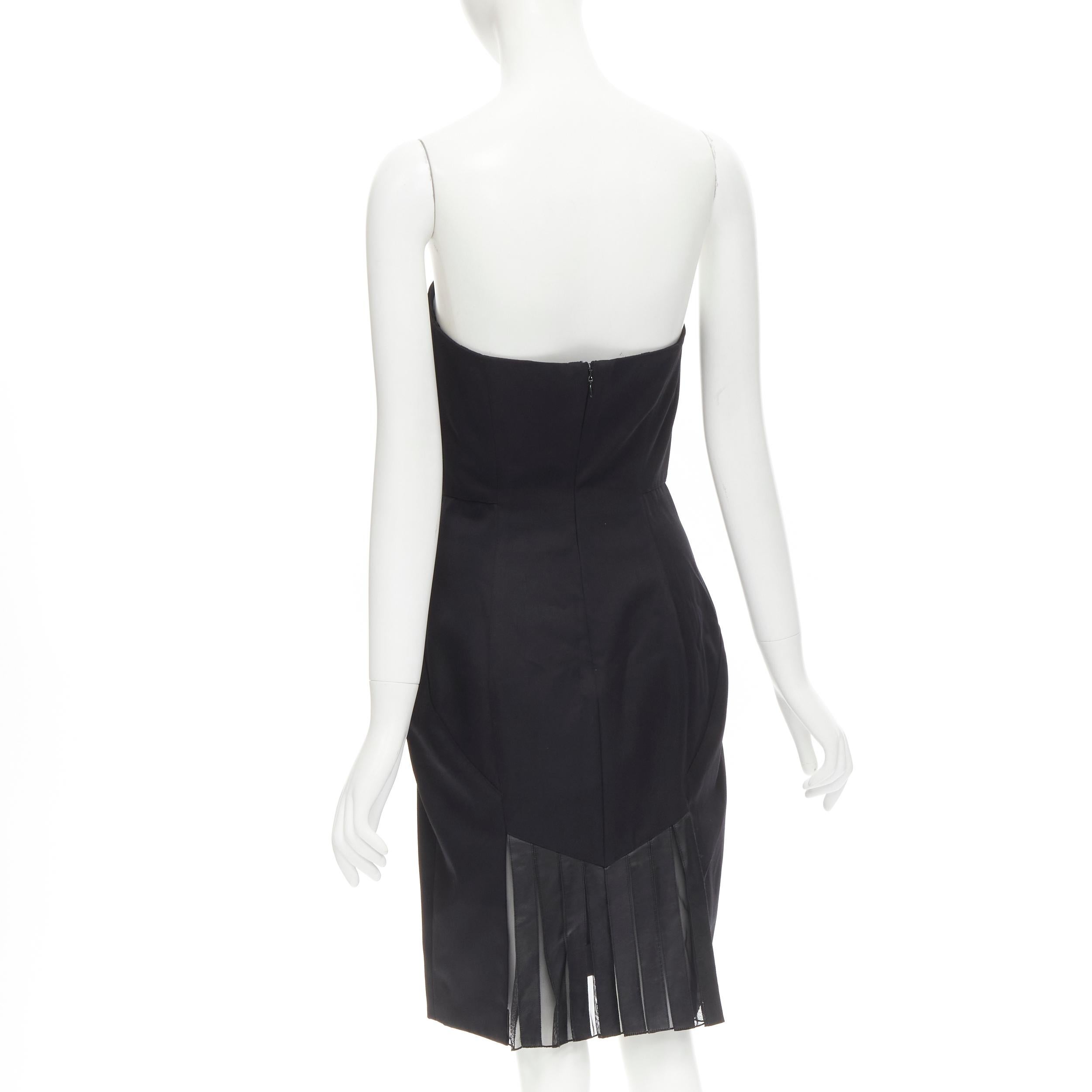Black ALEXANDER WANG black built in corset strapless leather pleat back dress US4 S For Sale