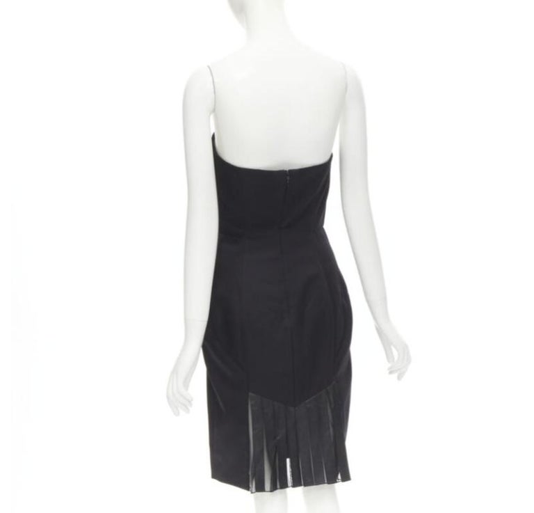 ALEXANDER WANG black built in corset strapless leather pleat back dress US4  S For Sale at 1stDibs