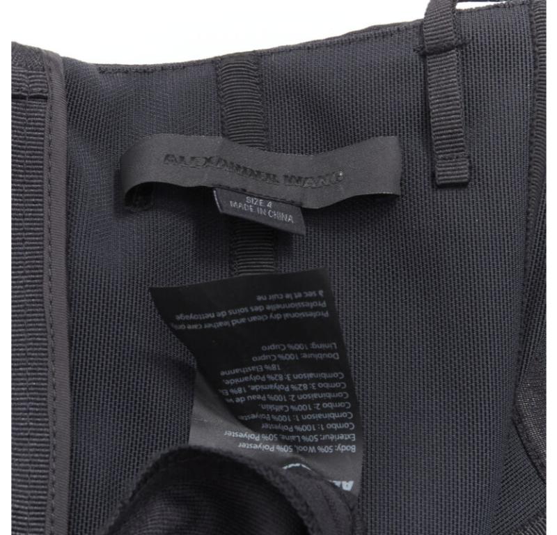 ALEXANDER WANG black built in corset strapless leather pleat back dress US4 S For Sale 3