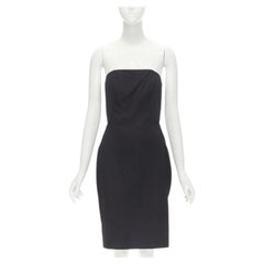ALEXANDER WANG black built in corset strapless leather pleat back dress US4 S