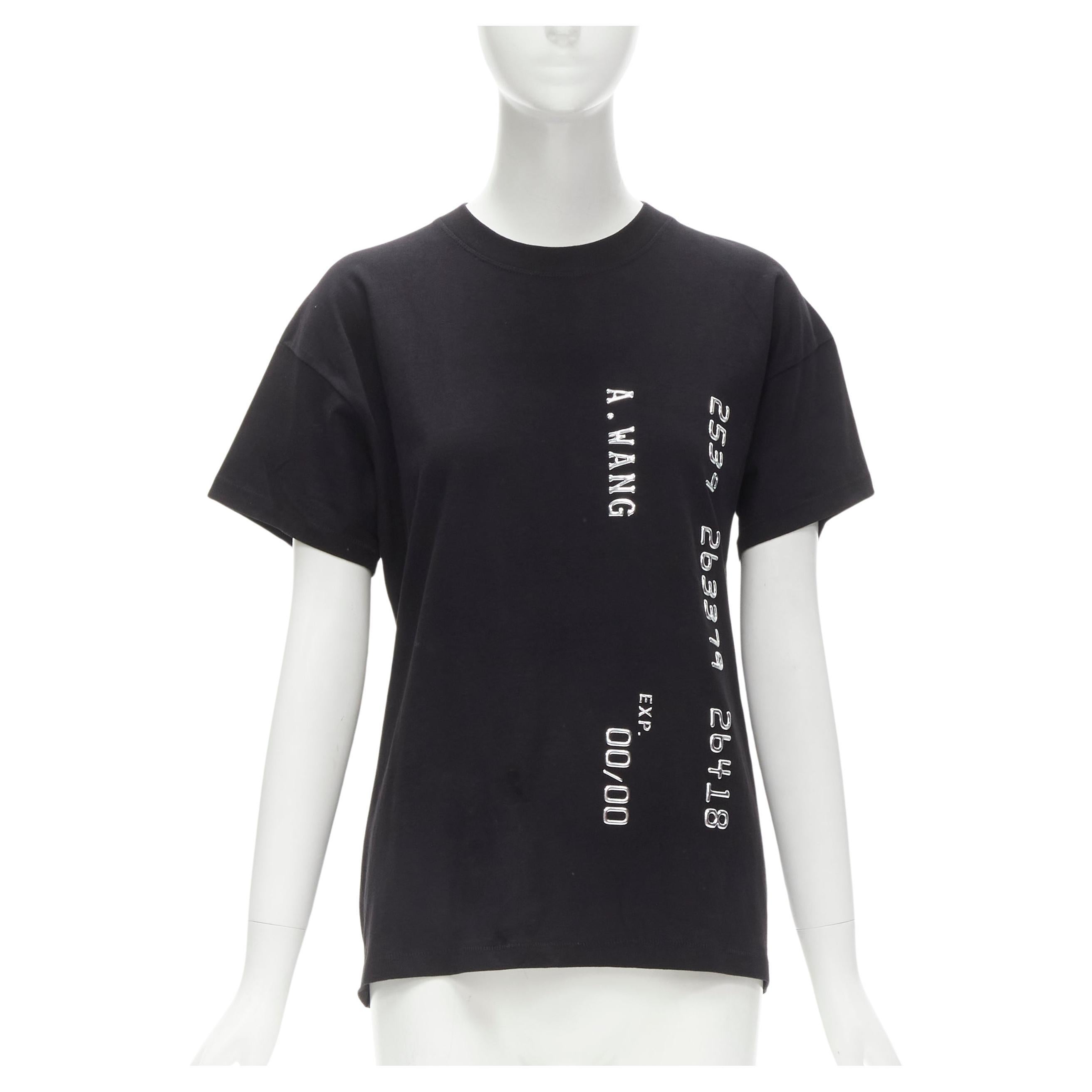 ALEXANDER WANG Black Credit Card silver letter embellished cotton tshirt S For Sale