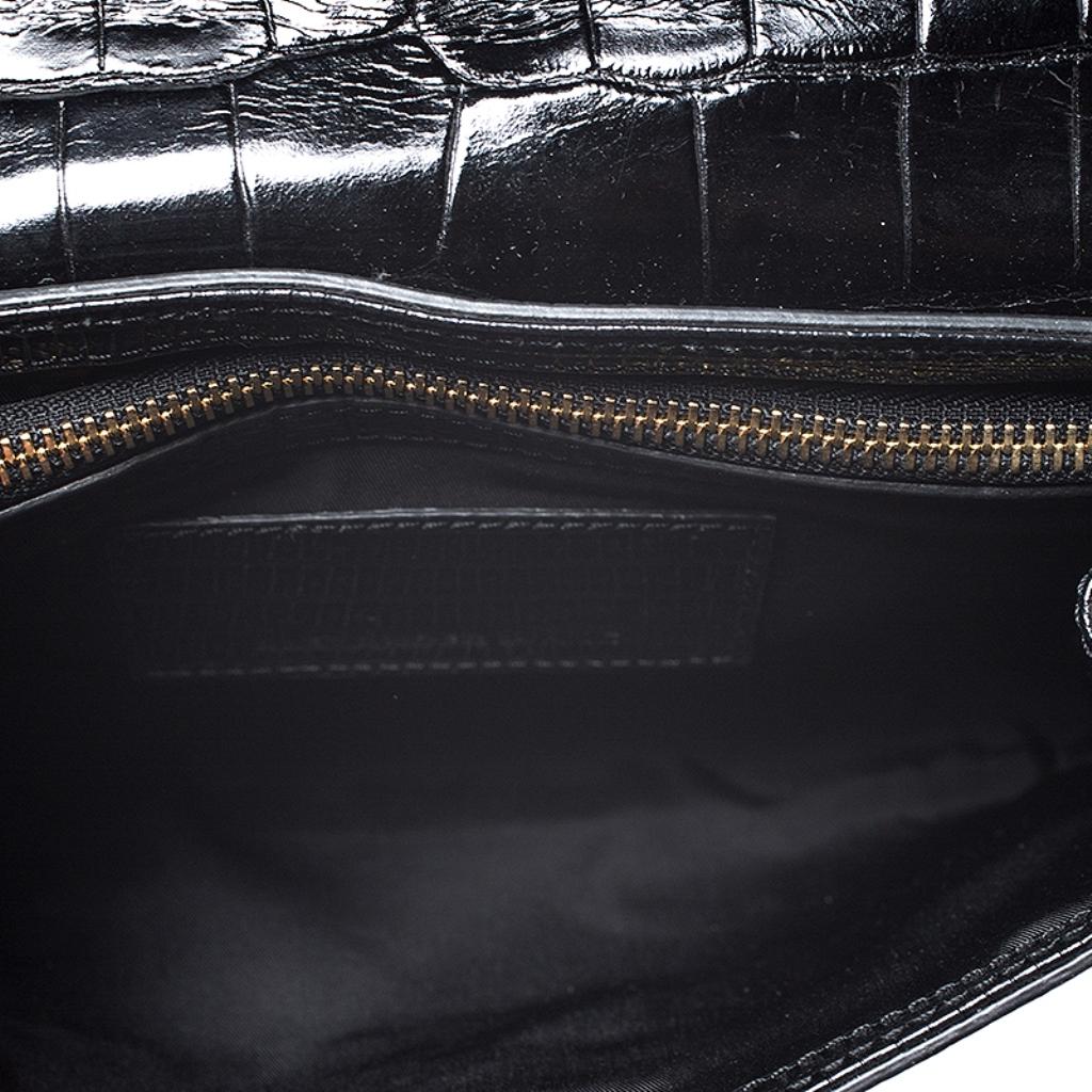 Women's Alexander Wang Black Croc Embossed Leather Lydia Wristlet Clutch