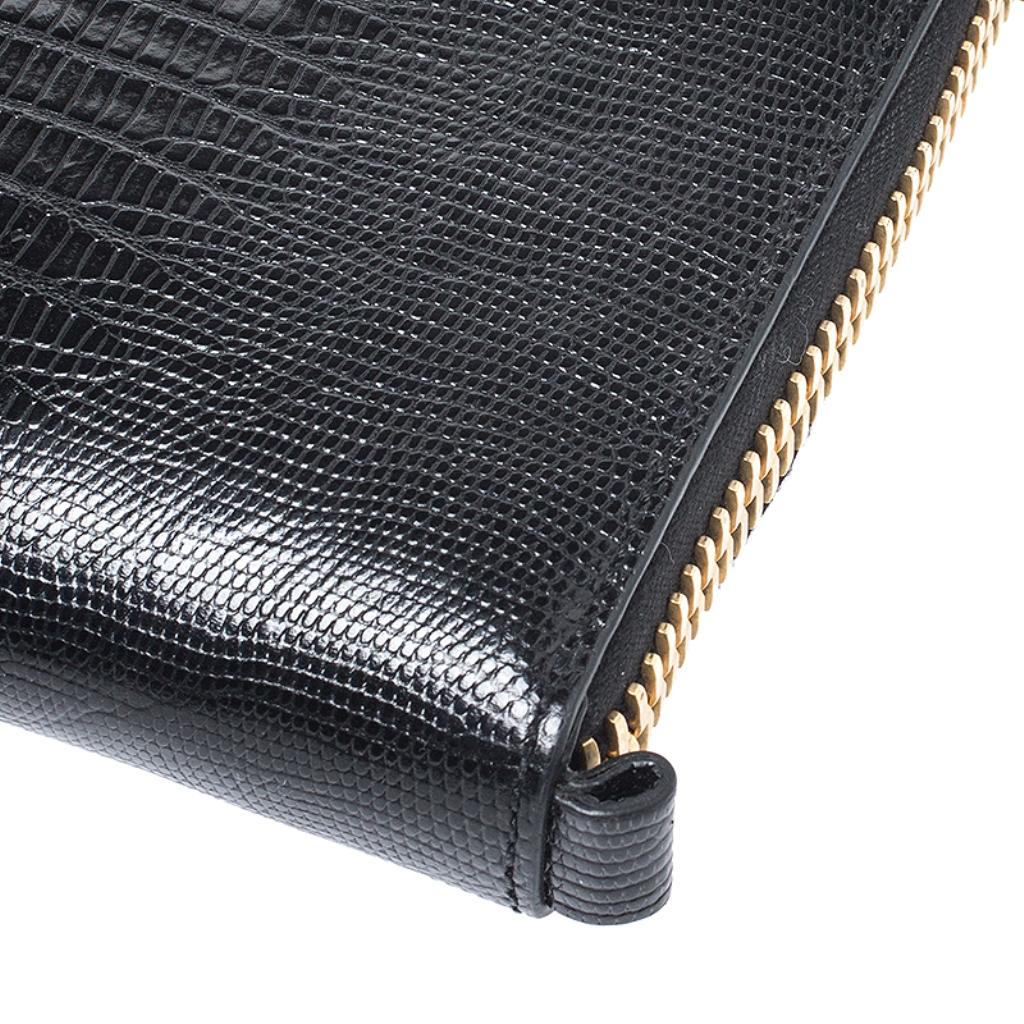 Alexander Wang Black Croc Embossed Leather Lydia Wristlet Clutch 1