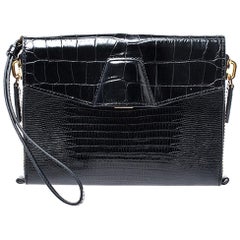 Alexander Wang Black Croc Embossed Leather Lydia Wristlet Clutch