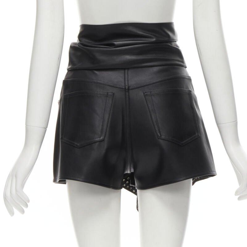 Women's ALEXANDER WANG black faux leather silver studded draped wrap tie shorts US2 XS For Sale
