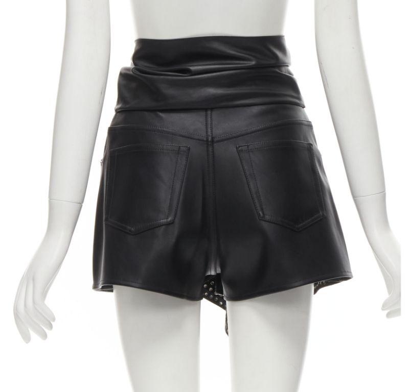Women's ALEXANDER WANG black faux leather silver studded draped wrap tie shorts US2 XS For Sale