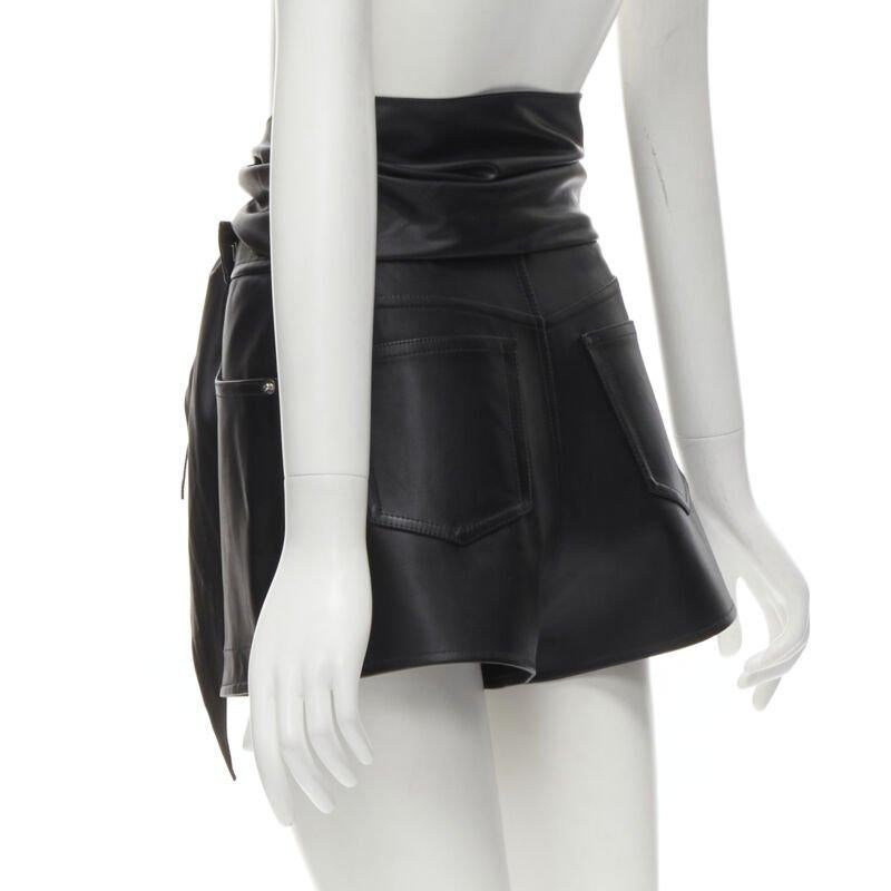 ALEXANDER WANG black faux leather silver studded draped wrap tie shorts US2 XS For Sale 1