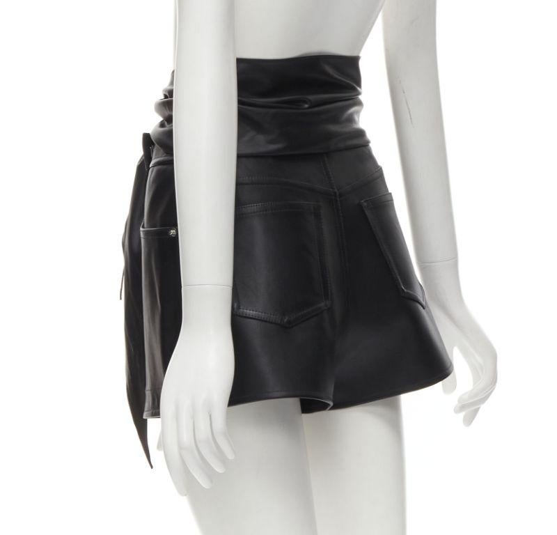 ALEXANDER WANG black faux leather silver studded draped wrap tie shorts US2 XS For Sale 1