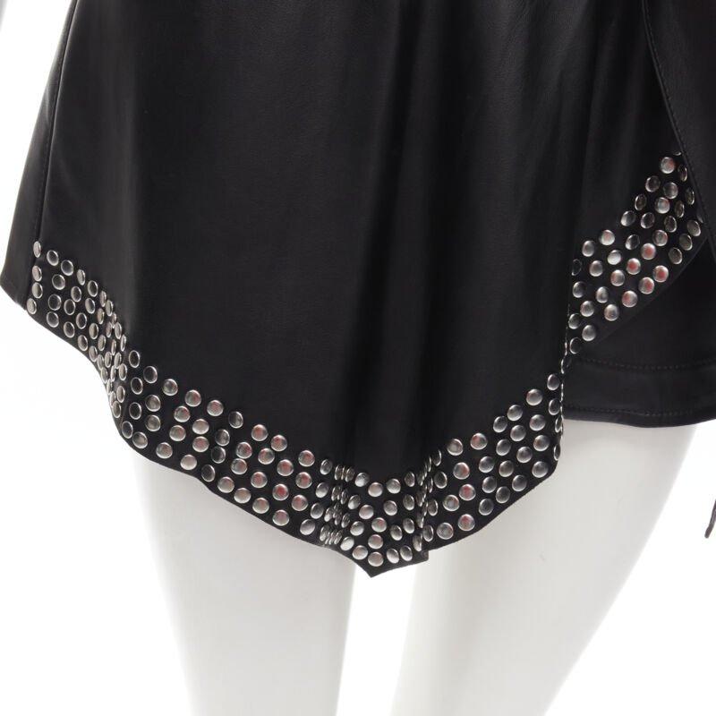 ALEXANDER WANG black faux leather silver studded draped wrap tie shorts US2 XS For Sale 2